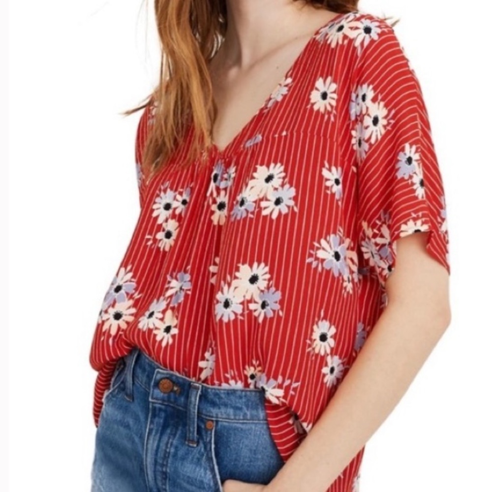 Madewell Rhyme Top in red floral/stripe. Like new.